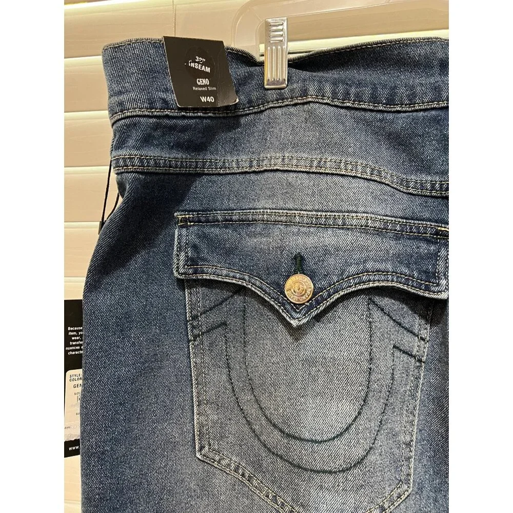 True Religion Geno Relaxed Slim Mens Jeans Size 40x32 Medium Wash Blue Denim
